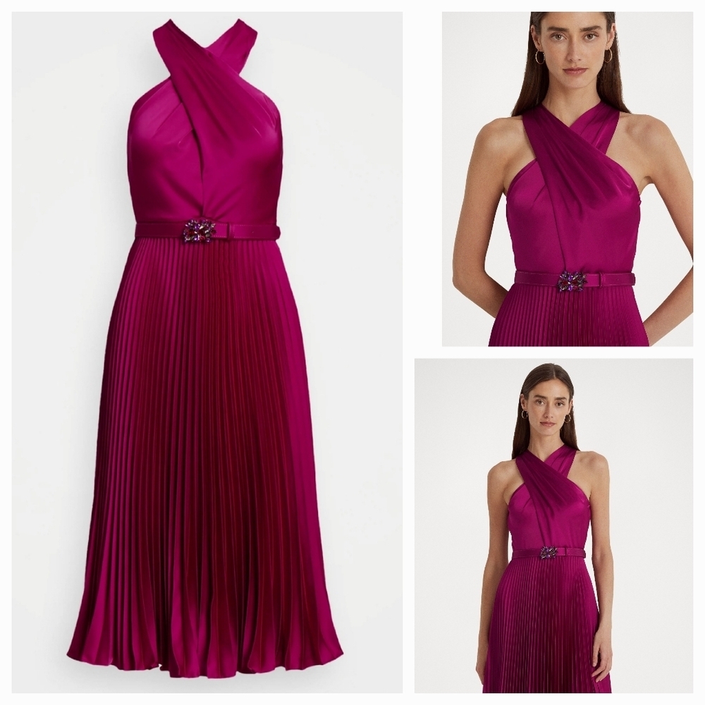 NWT Lauren Ralph Lauren Charmeuse Halter Midi Dress 14 - Picture 4 of 16